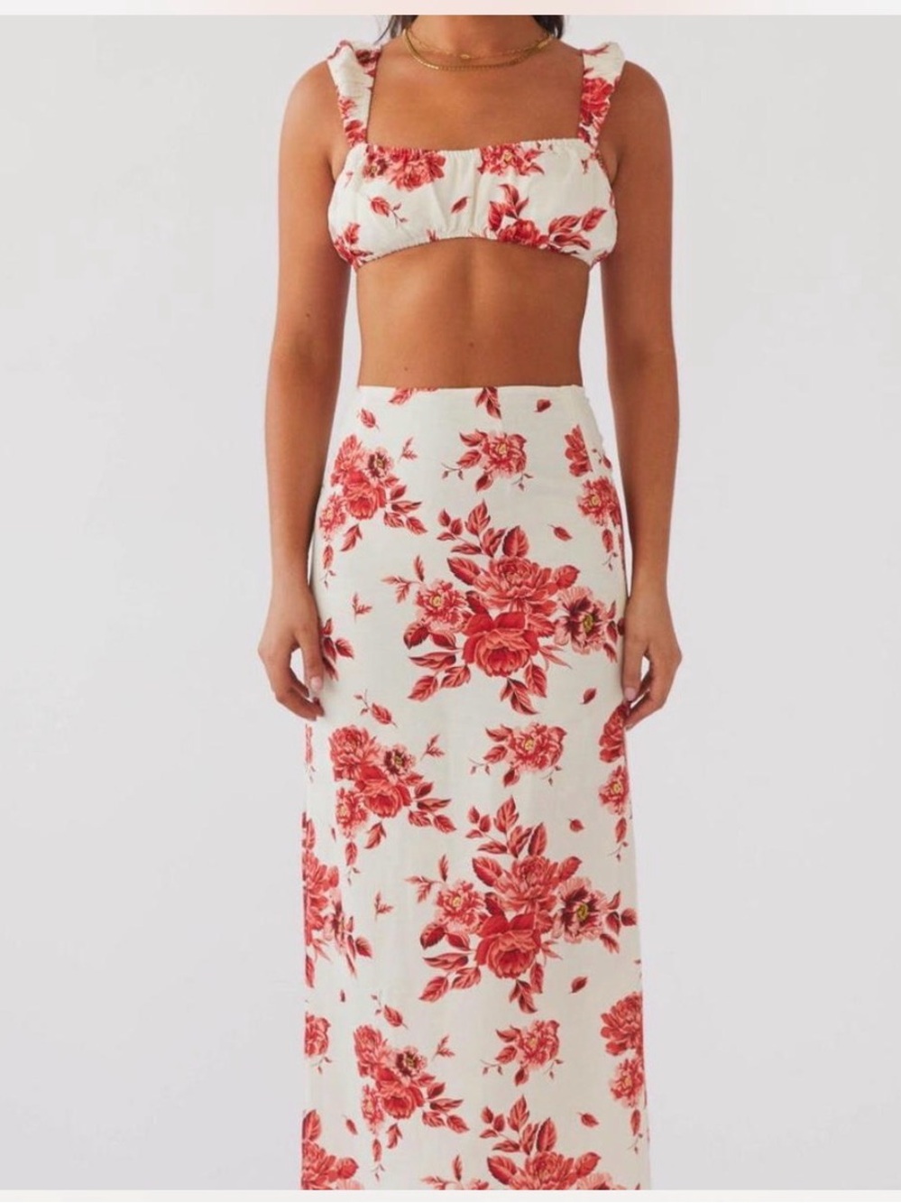 Peppermayo Valencia Villa Set Bralette Top (4) & Maxi Skirt (6) in Rosa Floria - Picture 2 of 12
